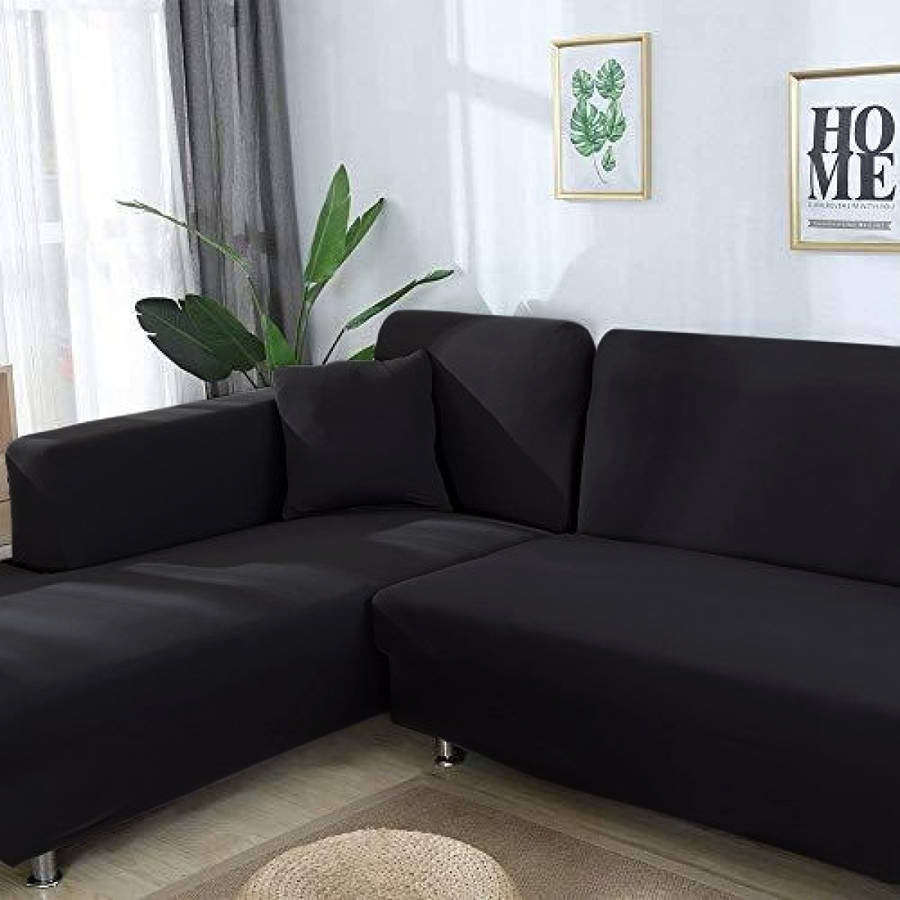 Fine Living L Shape Couch Cover -  Black