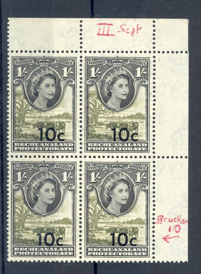 Bechuanaland *** SG 163  CV  = R280 *** UMM *** Shift down on overprint and broken 10, BL