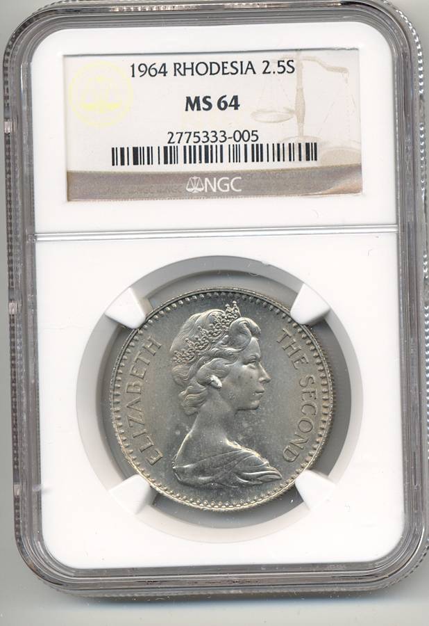 1964 *** 2.5S *** MS64 *** Rhodesian coin, not offered often