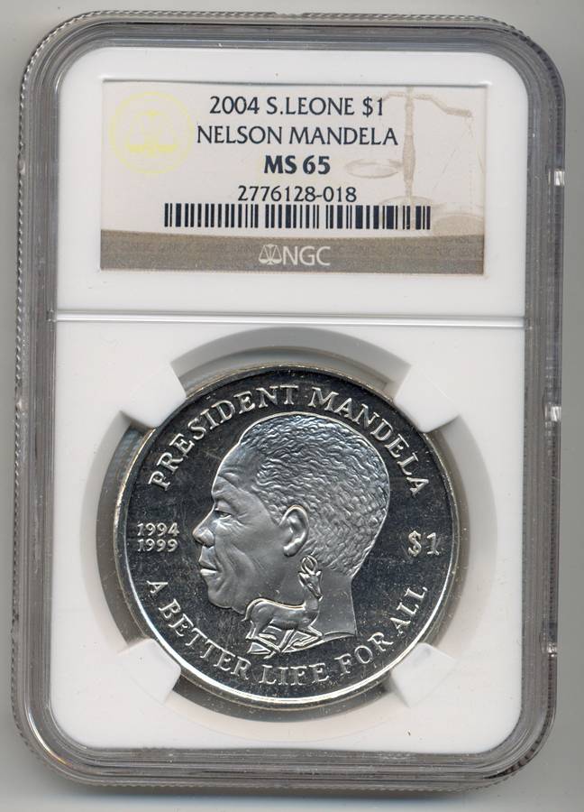 2004 *** $1 *** MS65 *** Sierra Leone "A Better Life for All - President Nelson Mandela"