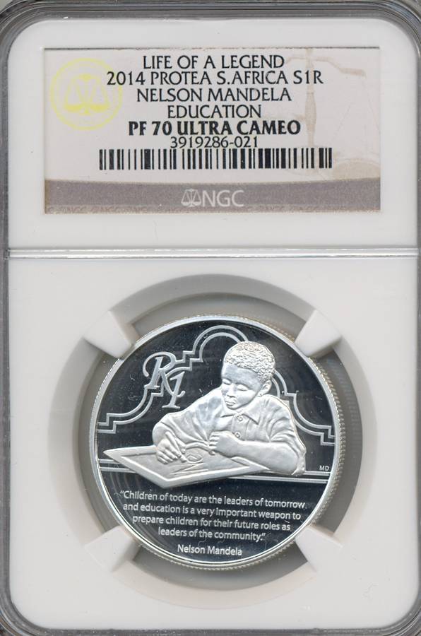 2014 *** Silver R1 *** PF70 Ultra Cameo *** Mandela "Education" - Life of a Legend *** FINEST KNOWN