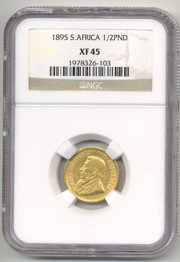 1895 *** 1/2 POUND *** XF45 *** difficult to find ZAR coins graded; slab cracked at top