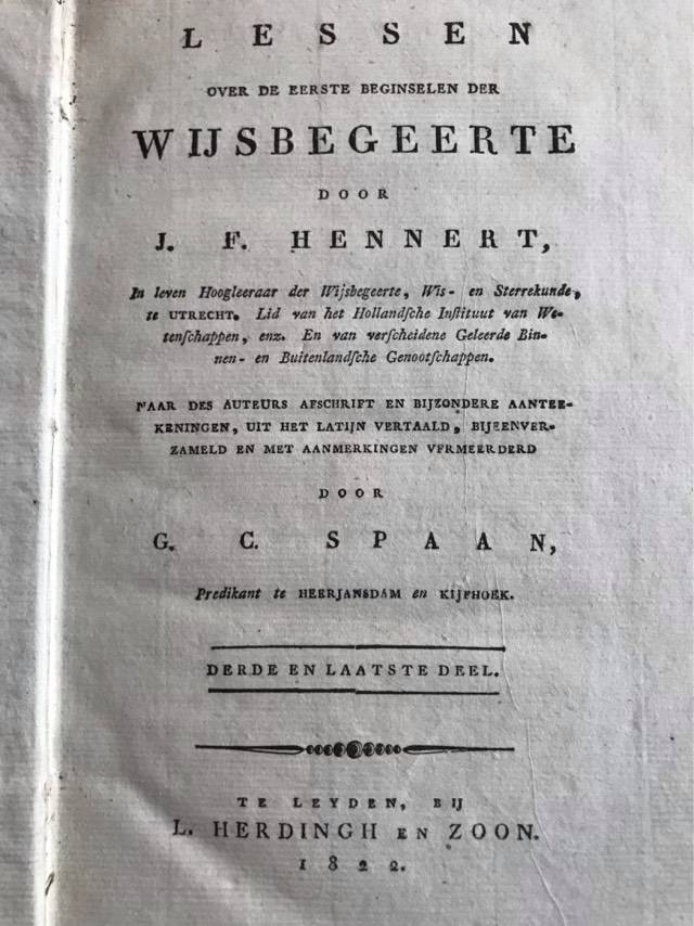 Lessen over de eerste beginselen derWijsbegeerte - J.F.Hennert