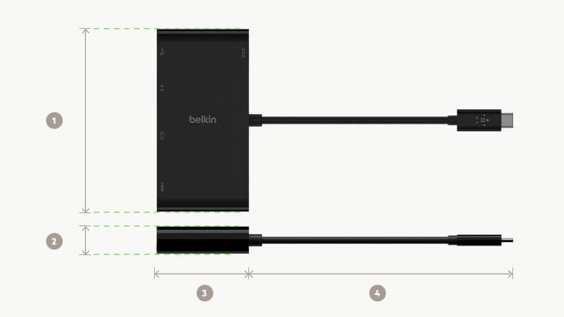 USB-C Multimedia Adapter dimensions diagram