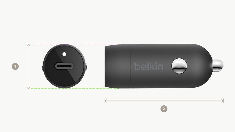 BOOSTâ'CHARGE USB-C Car Charger dimensions diagram