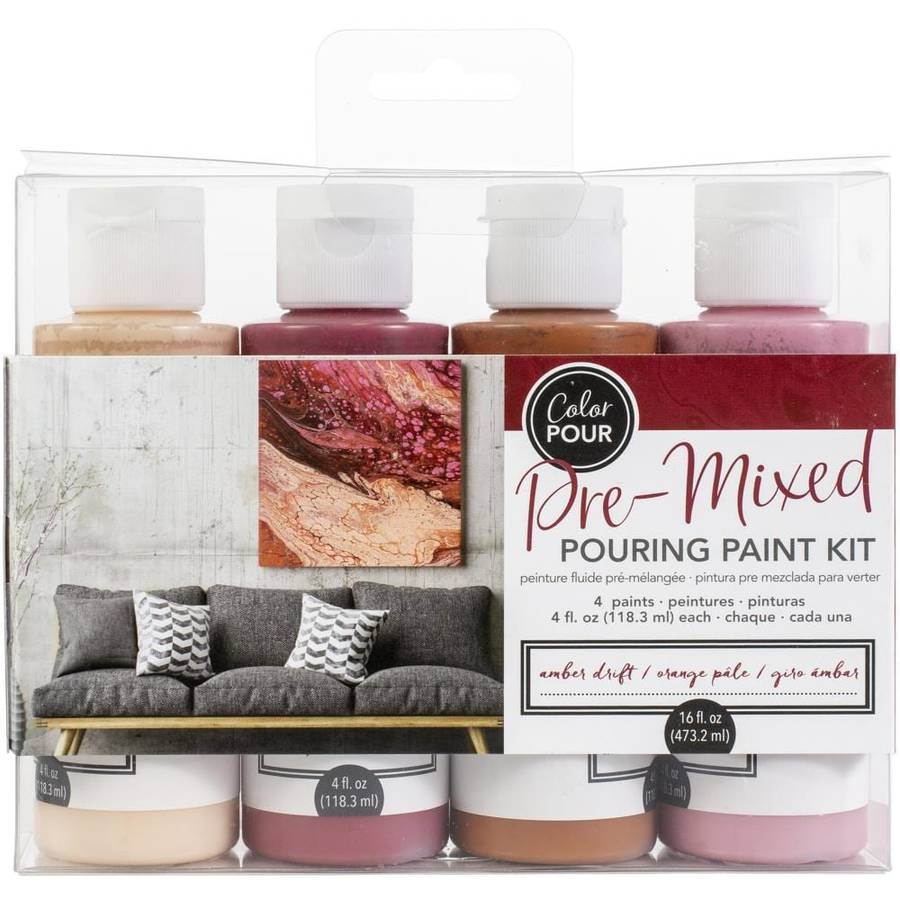 American Crafts Color Pour Pre-Mixed Paint Kit 4/Pkg Amber Drift - 0.68kg