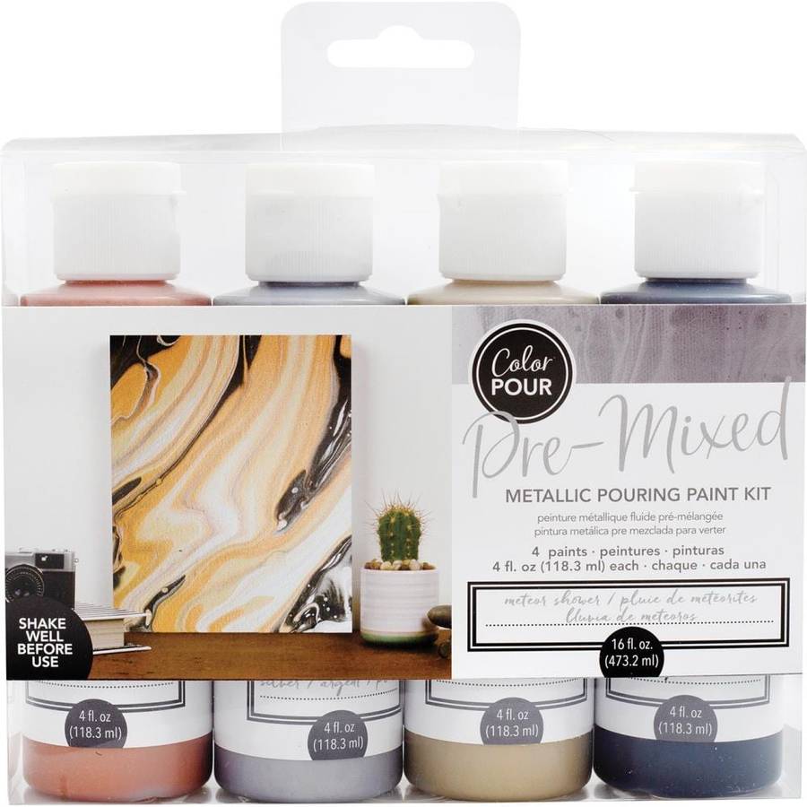 American Crafts Color Pour Pre-Mixed Paint Kit 4/Pkg Meteor Shower - 0.68kg