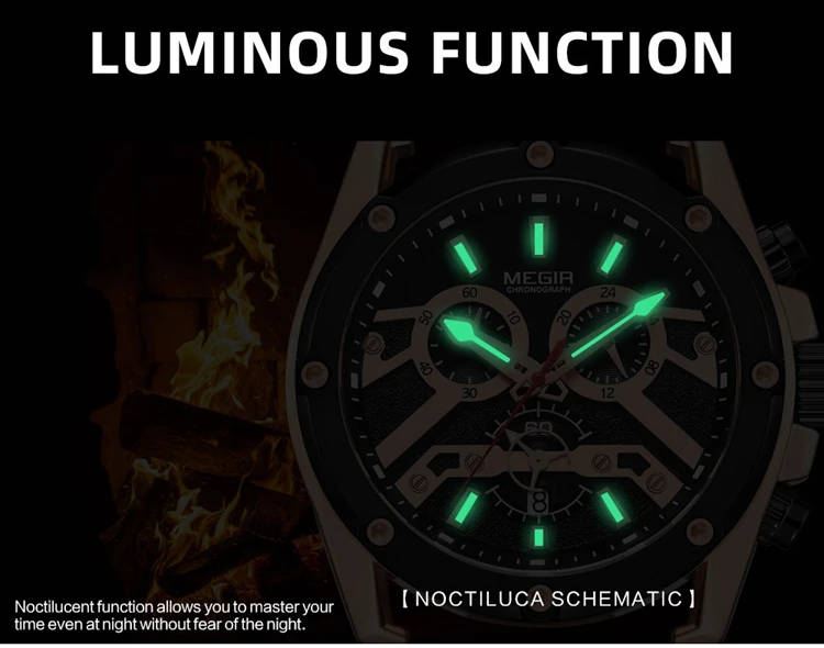 MEGIR 2120 Men's Quartz Movement Dress Watch Custom Logo OEM Leather Strap Analog Display Chronograph Watch