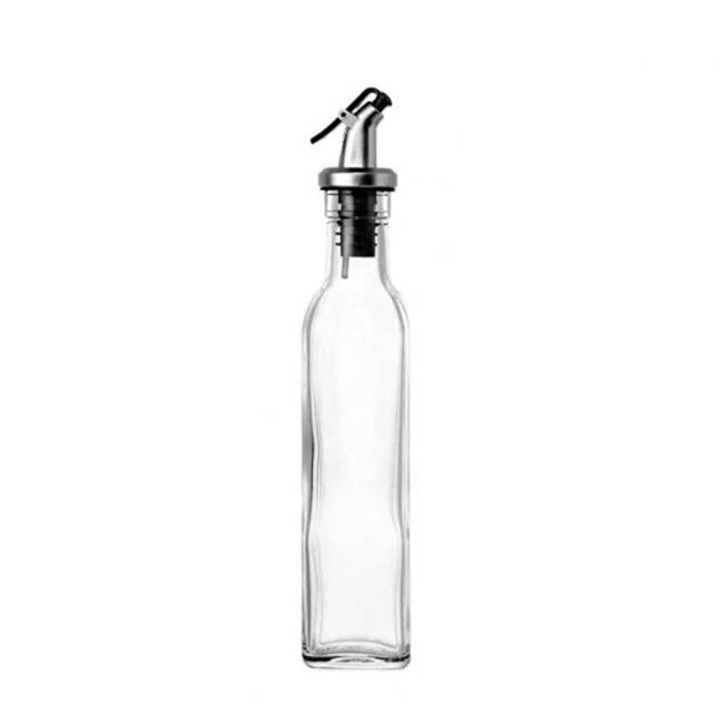 500ml Square Clear Olive Oil Glass Dispenser Bottle With Oiler Mouth