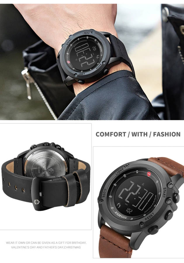 KADEMAN K698 Military Men's Watch Digital Waterproof Step Counter Sports Clock Leather Top Luxury Brand LED Male Wristwatches