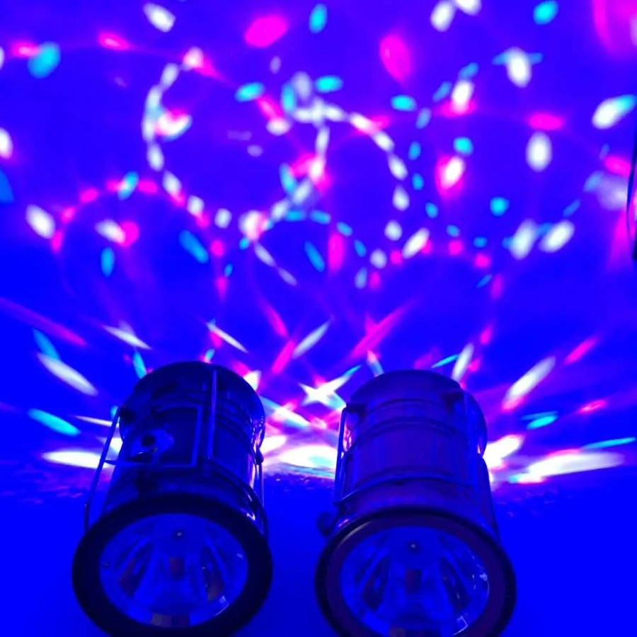 Cool camping lights with disco light ball 1w+6 led+3 color led solar lantern