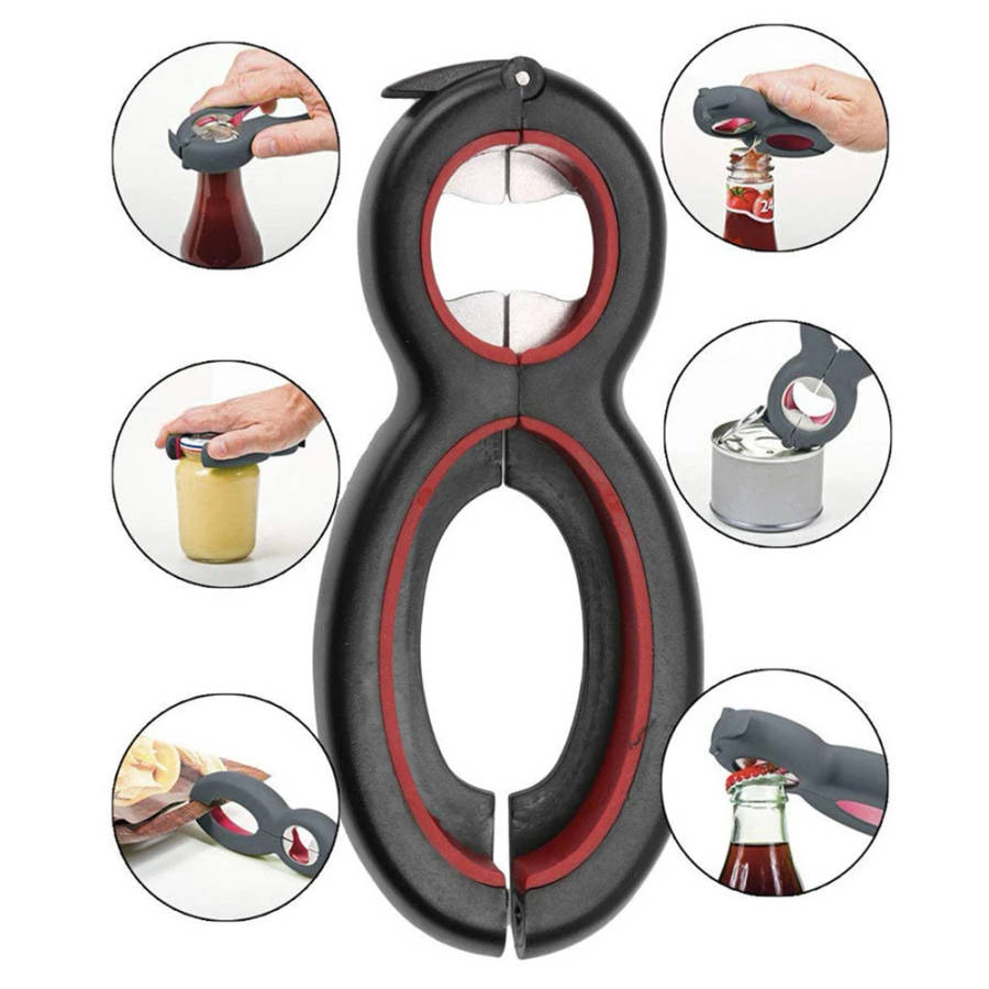Kichen Tool 6 in 1 Multi Function Twist Bottle Opener Jar Gripper Can Wine Beer Lid Openers