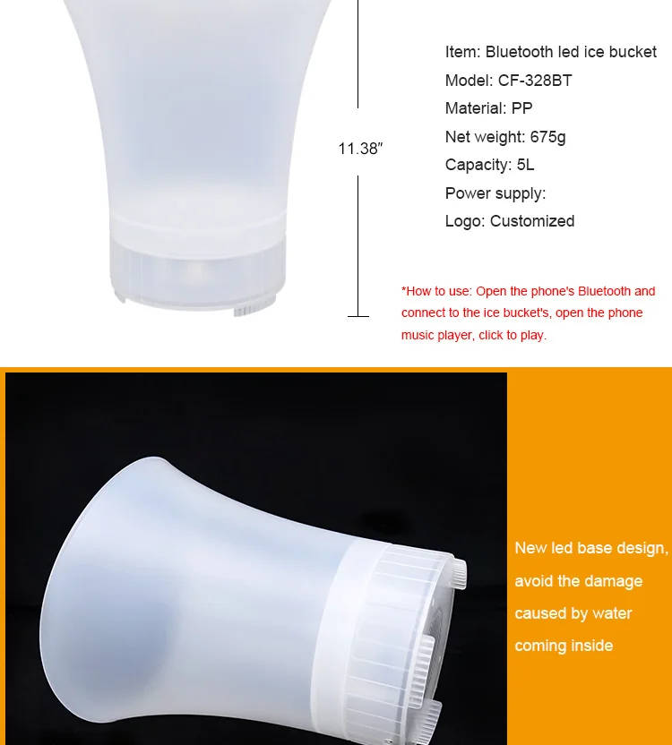 LED Ice Bucket with Bluetooth Speaker 5L