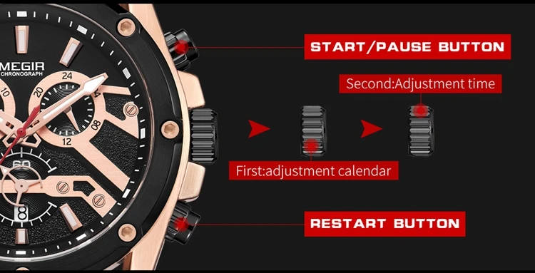 MEGIR 2120 Men's Quartz Movement Dress Watch Custom Logo OEM Leather Strap Analog Display Chronograph Watch