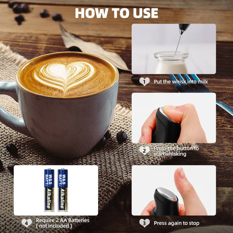 Battery Power Coffee Milk Frother with Stand