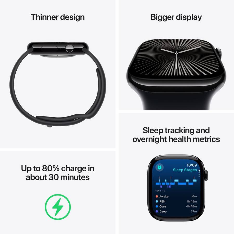 Apple Watch Series 10 GPS Aluminium Case (46mm) with Sport Band - S/M