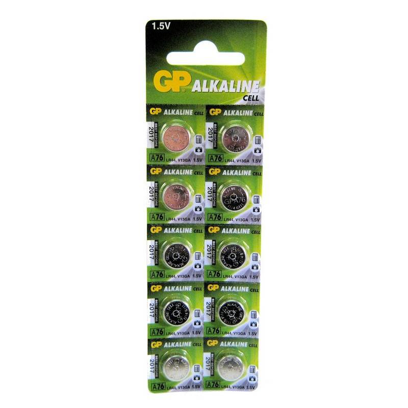 P/A76 / LR44 GP ALKALINE BUTTON BATTERY (10)