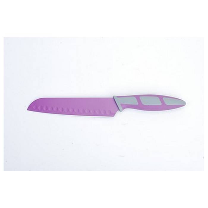 6.5' PURPLE SANTOKU KNIFE NON-STICK STAINLESS STEEL BLADE ERGO HANDLE