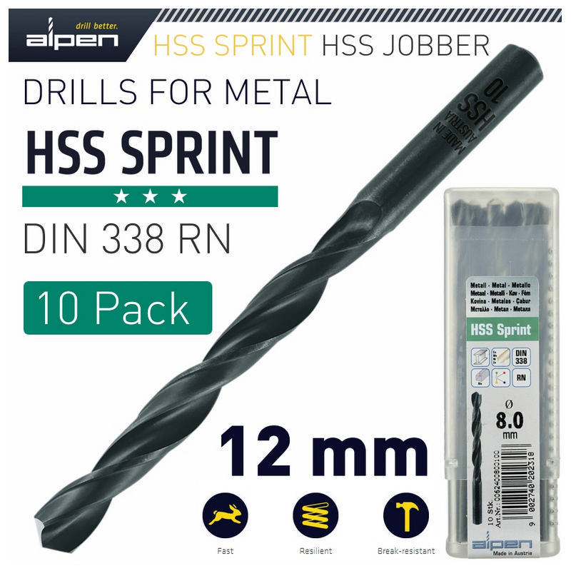Alpen HSS Sprint Drill Bit 12.0mm Bulk Ind.Pack