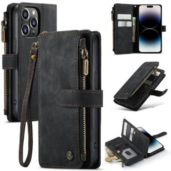CaseMe Vegan Leather Wallet Cover for iPhone 14 Series (Black)