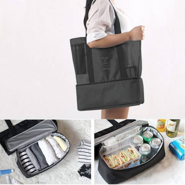 Mesh Beach Bag with Detachable Insulated Cooler