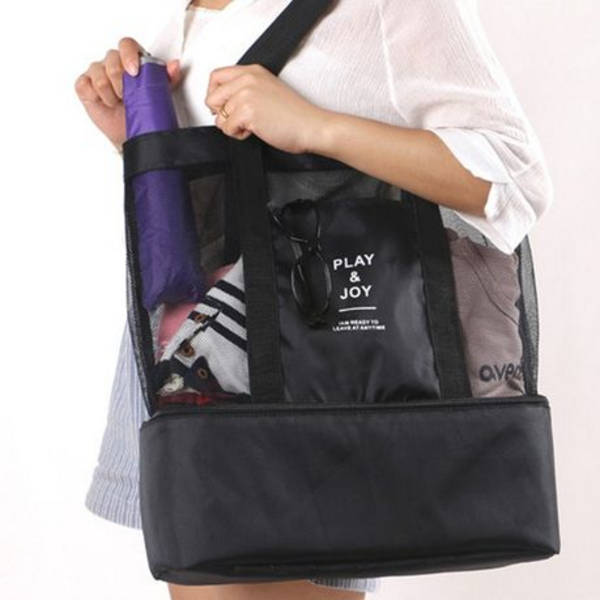Mesh Beach Bag with Detachable Insulated Cooler