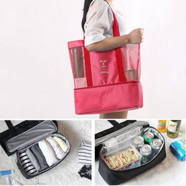 Mesh Beach Bag with Detachable Insulated Cooler