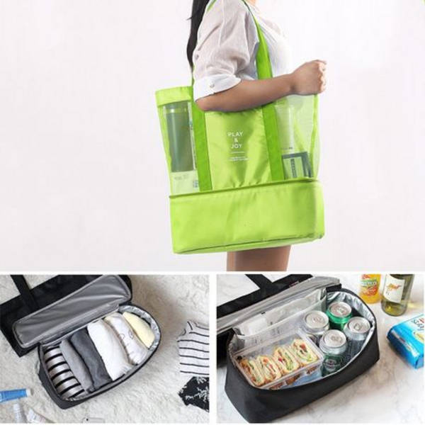 Mesh Beach Bag with Detachable Insulated Cooler