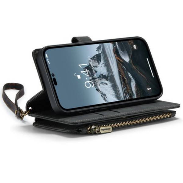 CaseMe Vegan Leather Wallet Cover for iPhone 14 Series (Black)