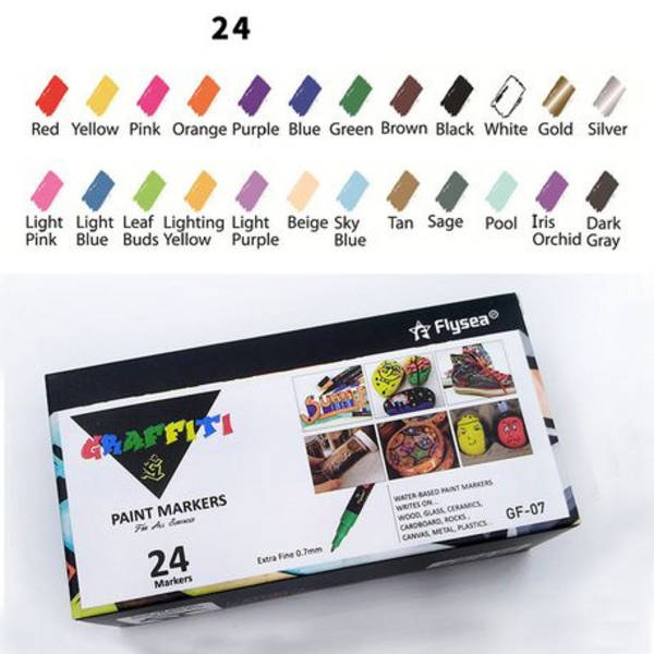 24 Flysea Graffiti Paint Markers (Extra Fine Tip 0.7mm)