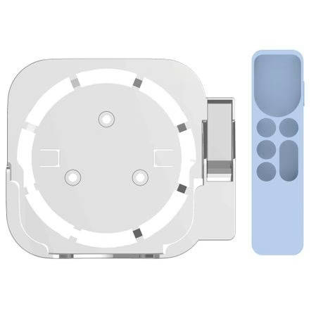 Wall Bracket & Silicone Remote Cover for Apple TV 4K (White & Sky Blue)