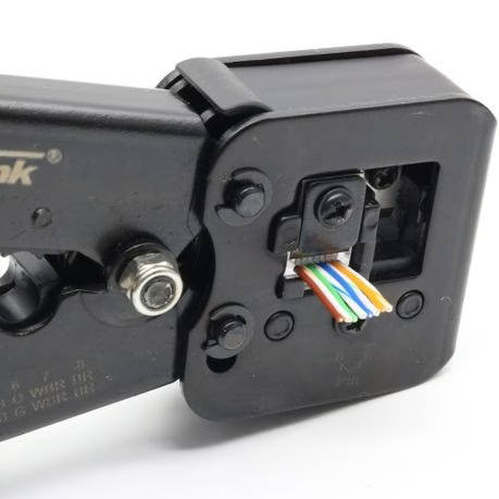 RJ45 Crimping Tool For Pass-Through Connectors With Extra Wire Stripper