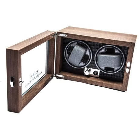 USB Powered Double Watch Winder with LED Backlight (Walnut Finish)