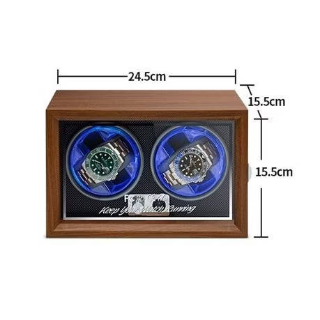 USB Powered Double Watch Winder with LED Backlight (Walnut Finish)