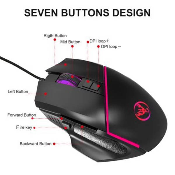HXSJ One Handed Gaming Keyboard and Gaming Mouse Combo (35 Keys with LED)