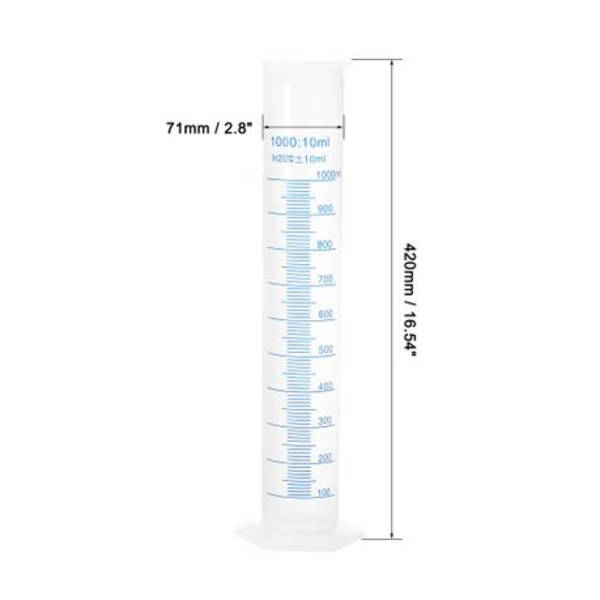 2PCS 1000ml Graduated Measuring Cylinders - Dual Markings, Durable PP
