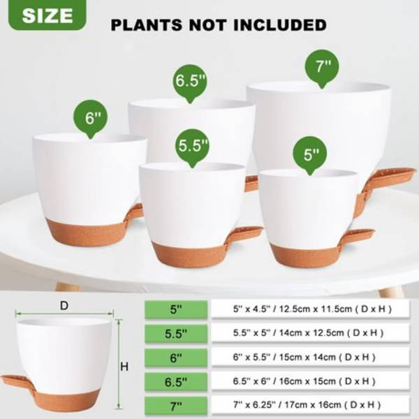 5-Piece Self-Watering Polypropylene Planter Set - (12.5cm to 17cm)