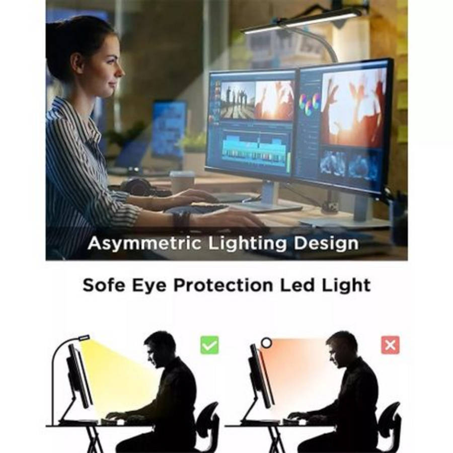Flexible Double Head USB Desk Clamp LED Lamp - 3 Colour Modes, Dimmable