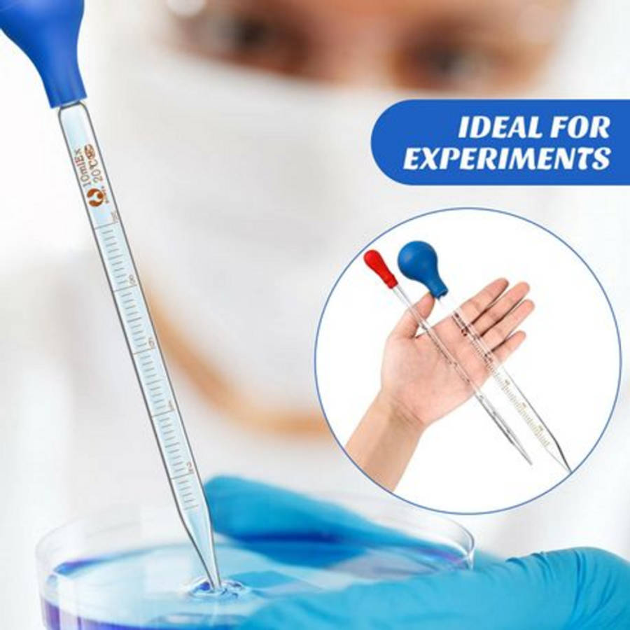 Graduated Glass Pipette Set with Bulbs - 0.5/1/2/3/5/10 ml (6-Piece)