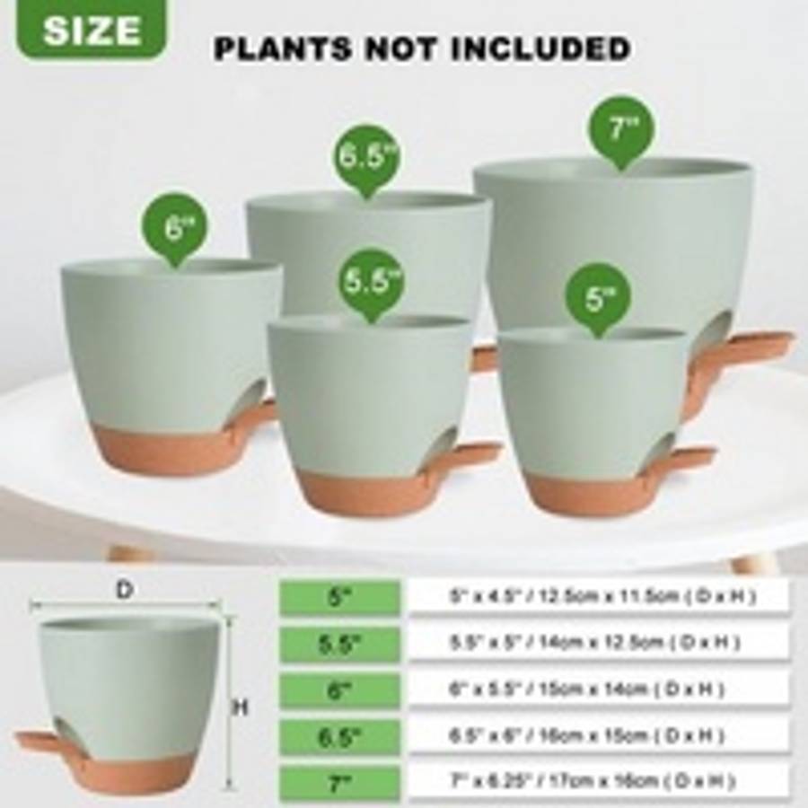 5-Piece Self-Watering Polypropylene Planter Set - (12.5cm to 17cm)
