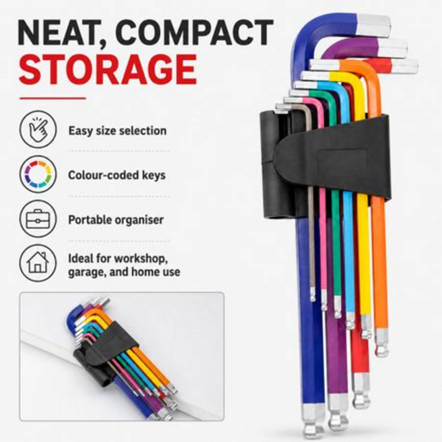 9-piece Metric Ball-End Allen Key Set With Storage Holder