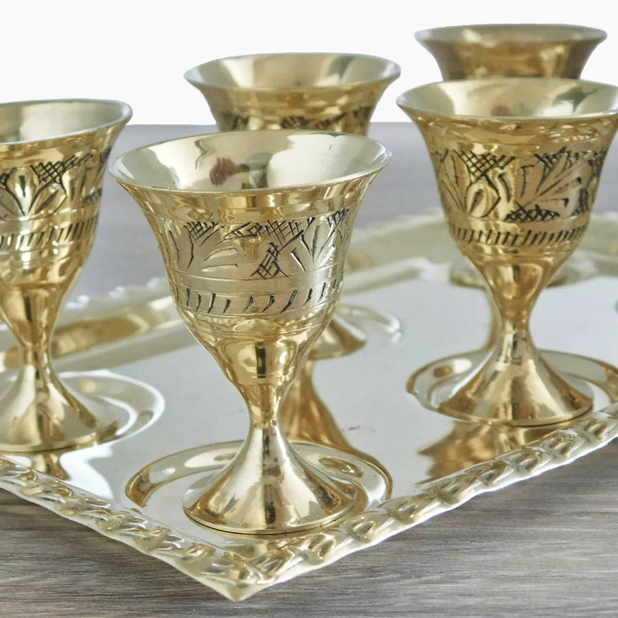 Brass Egg Cup Holder 7 Piece Set