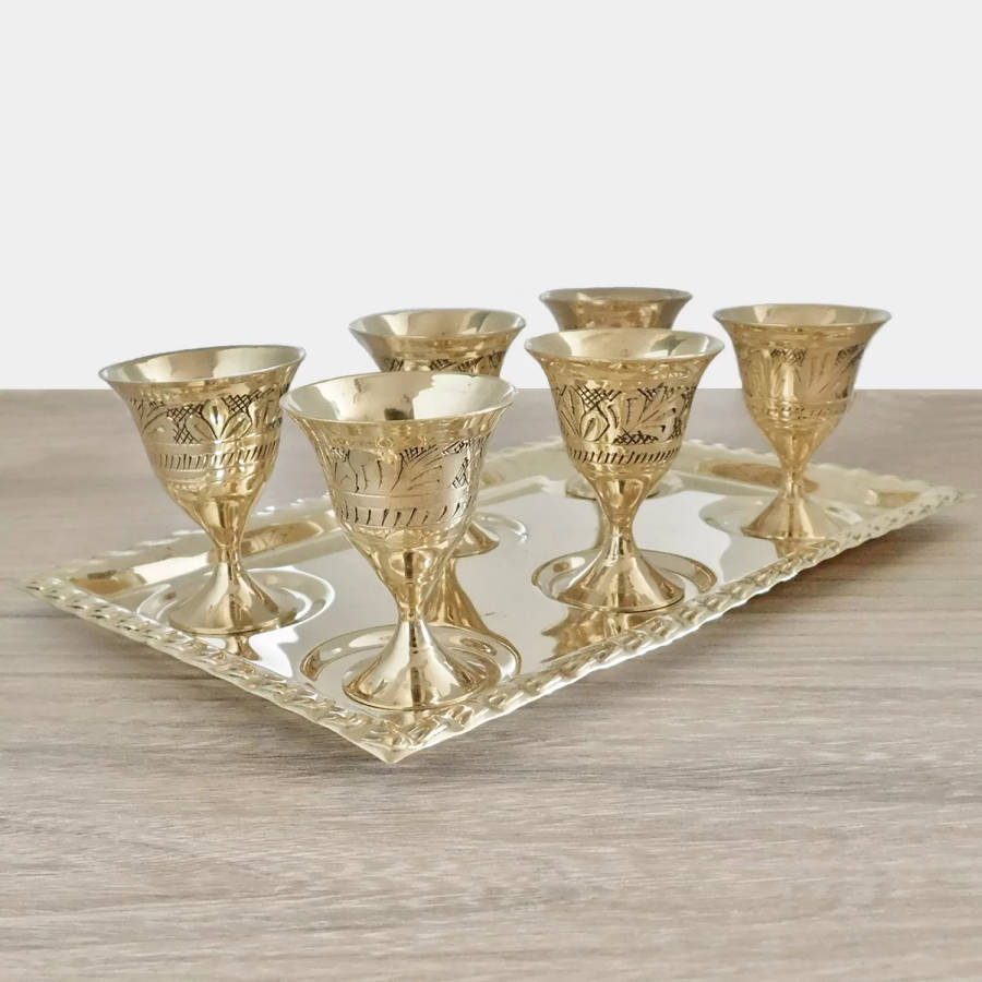 Brass Egg Cup Holder 7 Piece Set