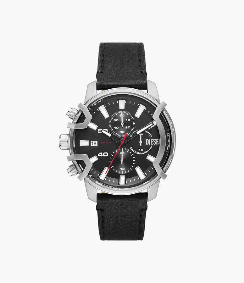 Diesel Griffed Chronograph Black Leather Men's Watch (DZ4603)