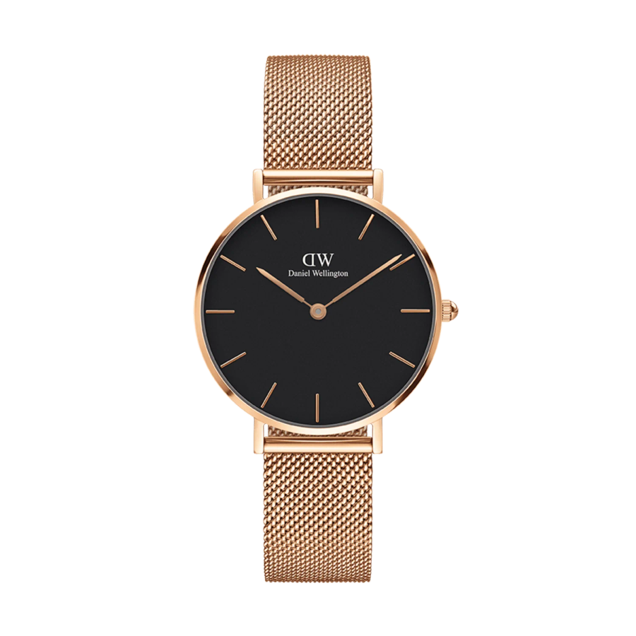 Daniel Wellington Petite Melrose Rose Gold Women's Watch (DW00100161) - Black Dial & Mesh Bracelet