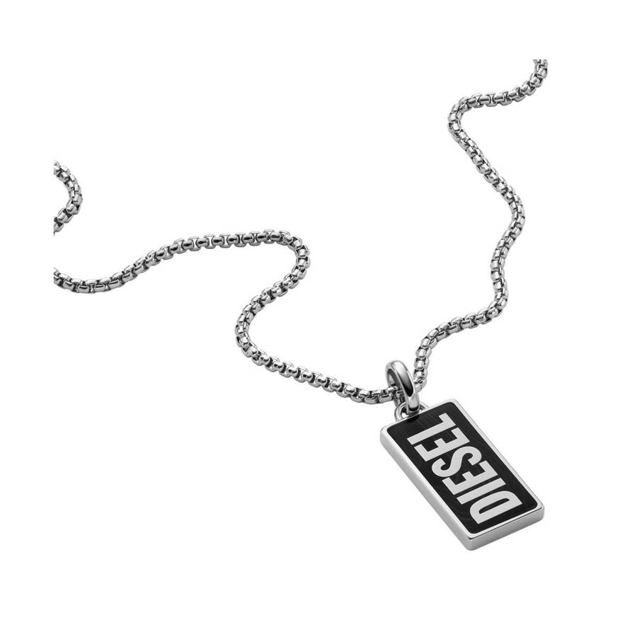 Diesel Jewels Men's Black Agate Pendant Necklace - DogTag (DX1515040)