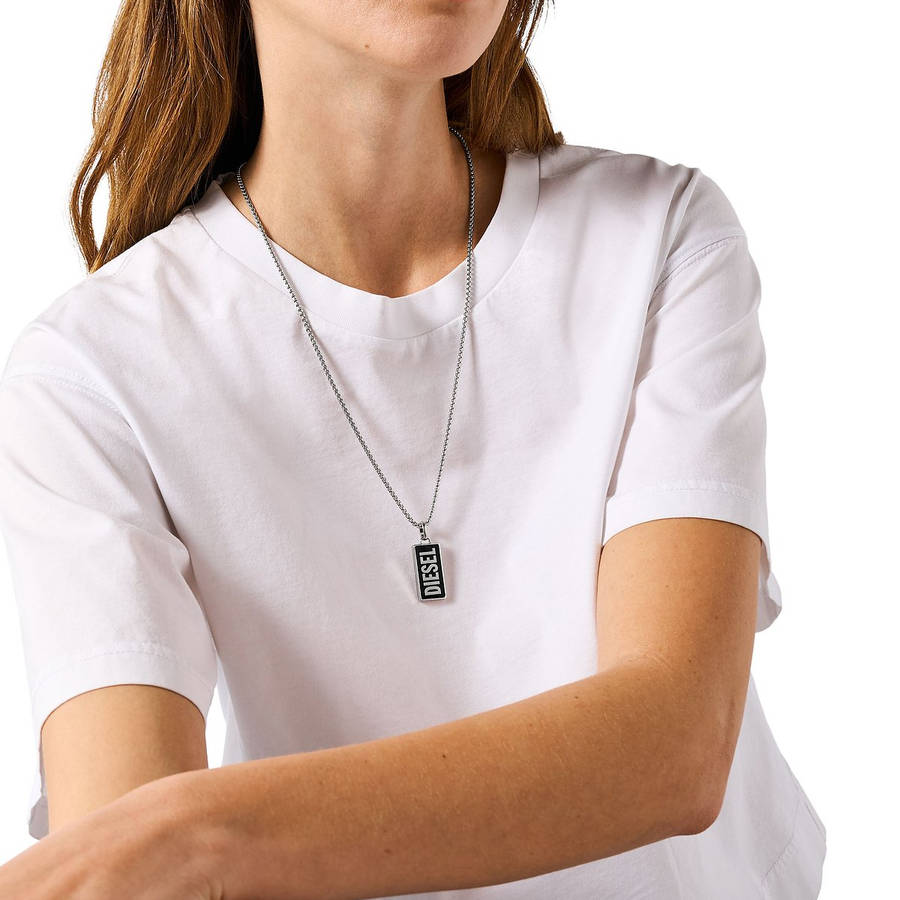 Diesel Jewels Men's Black Agate Pendant Necklace - DogTag (DX1515040)