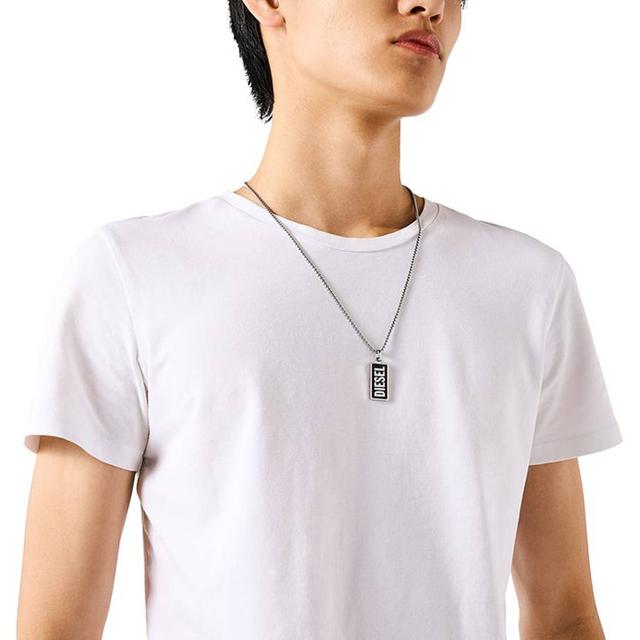 Diesel Jewels Men's Black Agate Pendant Necklace - DogTag (DX1515040)