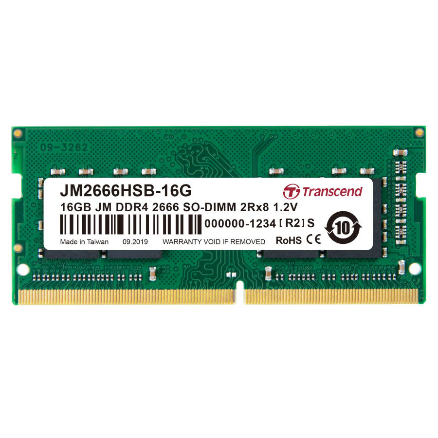TRANSCEND 16GB JET MEMORY DDR4 2666MHZ NOTEBOOK SO-DIMM 2RX8 1GX8 CL19