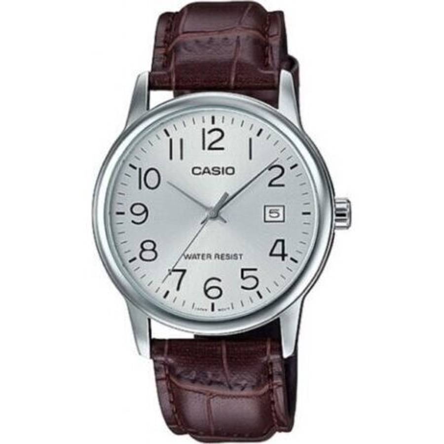 Casio Collection date, leather - silver (mtp-v002l-7b2udf) Men's Watch